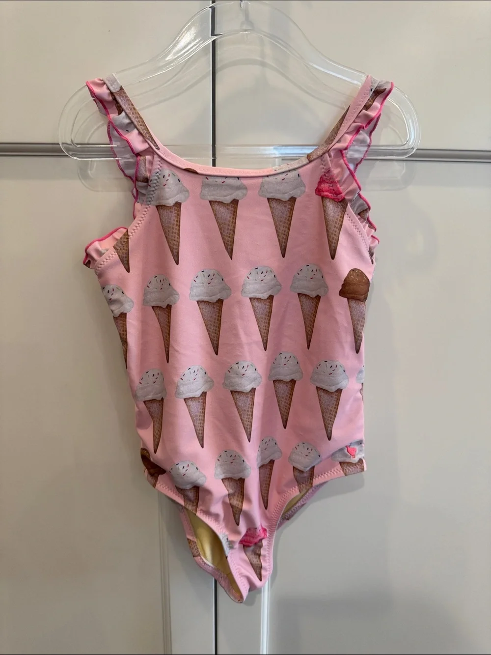 Pink Chicken Claire Swimsuit Size 5 Pink Ice Cream Print Ruffle Straps